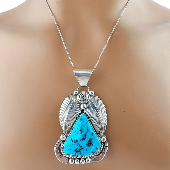 Daniel Etsitty Sterling Silver Navajo Turquoise Pendant #20088 - Picture 7 of 7